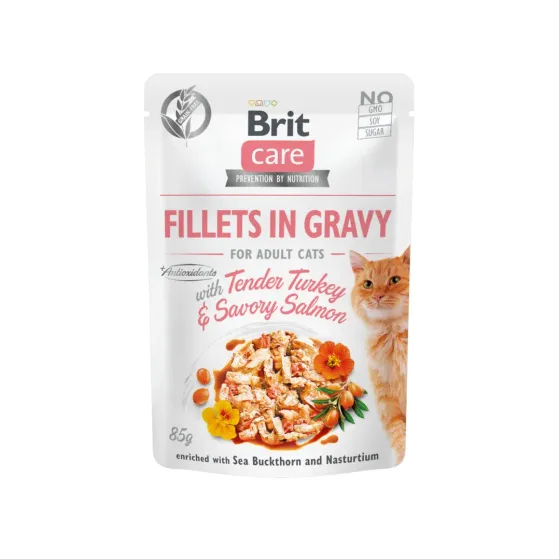 Brit Care Cat Fillets In Gravy Tender Turkey And Savory Salmon 85gr
    